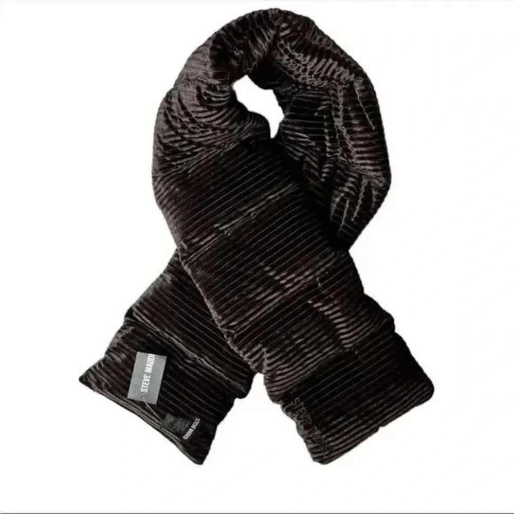 ALL NWT  Steve Madden Puffer Scarf soft corduroy‎ Black 62 inches
